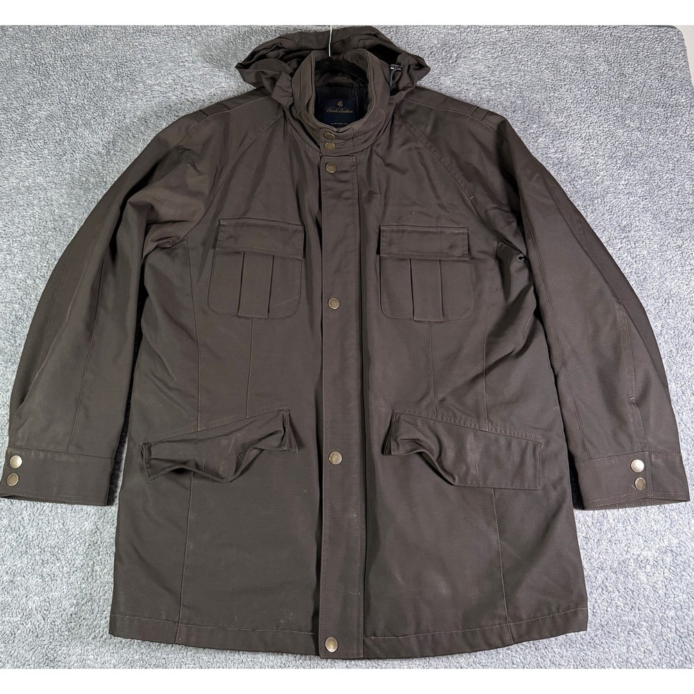Brooks Brothers Large Loro Piana Rain System Canvas Hooded Utility Jacket Italy